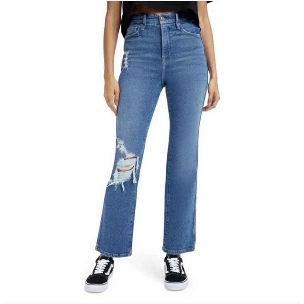 Good American Good Curve Straight Jeans GCS144T High Waist Distressed Size 16